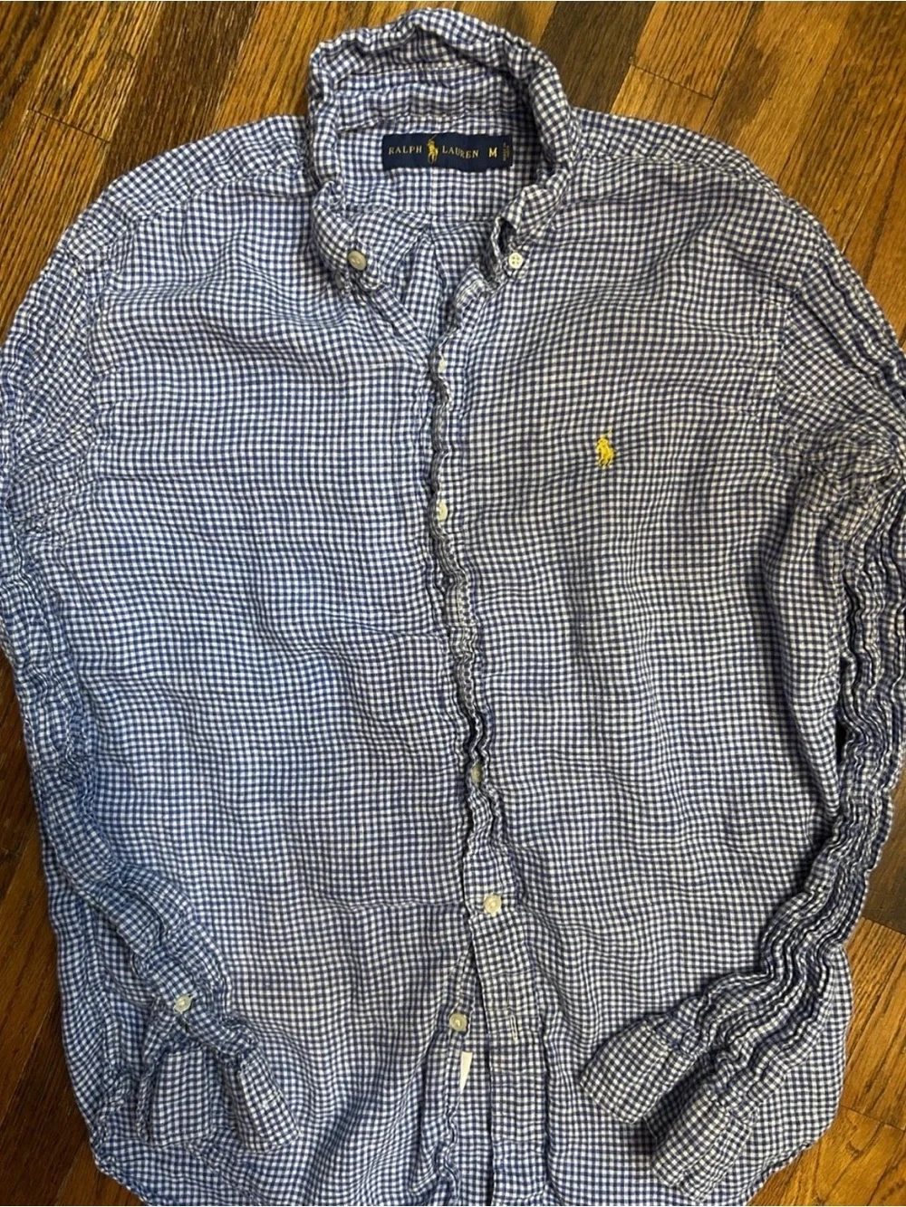 Ralph Lauren Navy and White Micro Gingham Button-Down Shirt